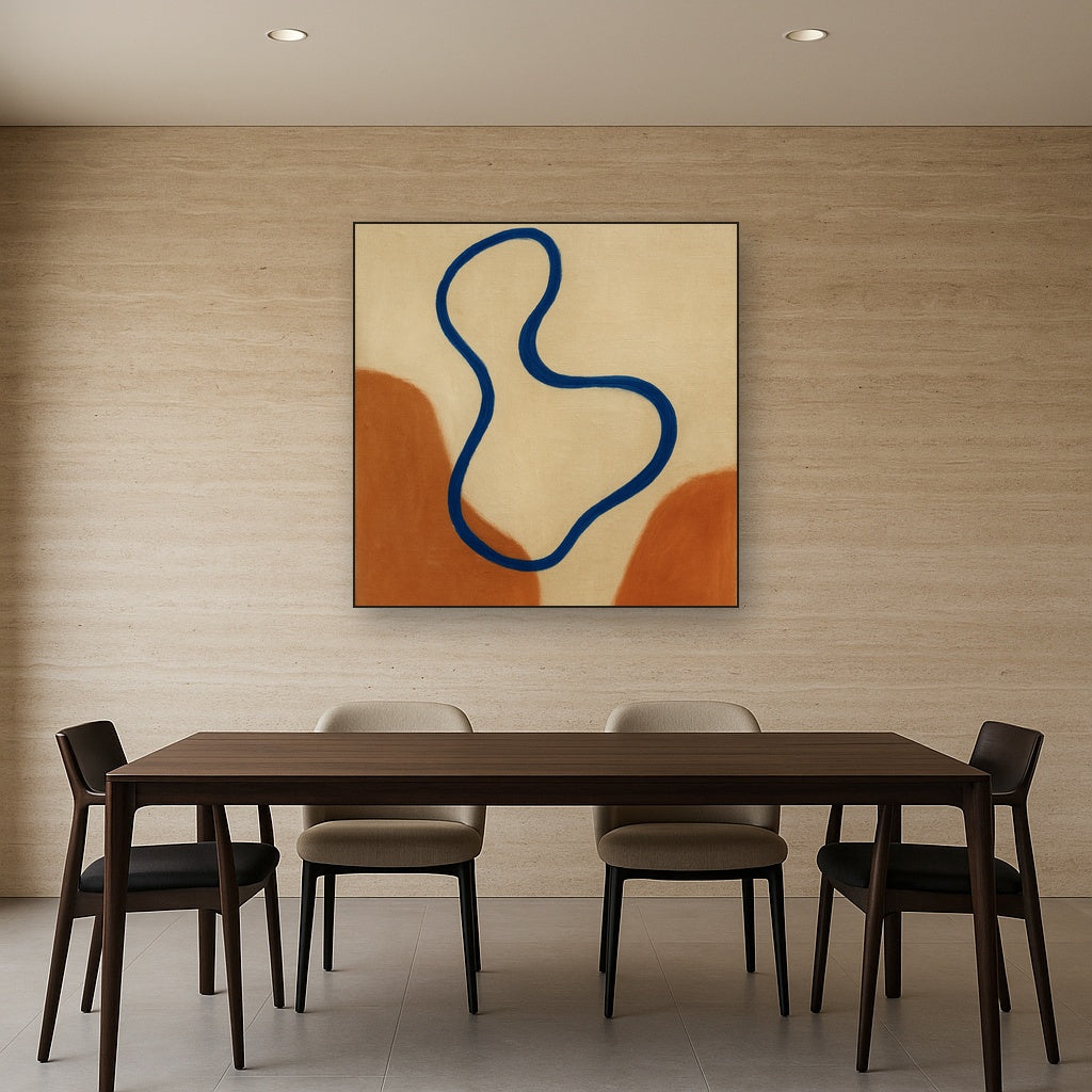Cobalt Blue & Pale Oat Contour No. 8 - Modern Fine Art Oil Painting - View 4