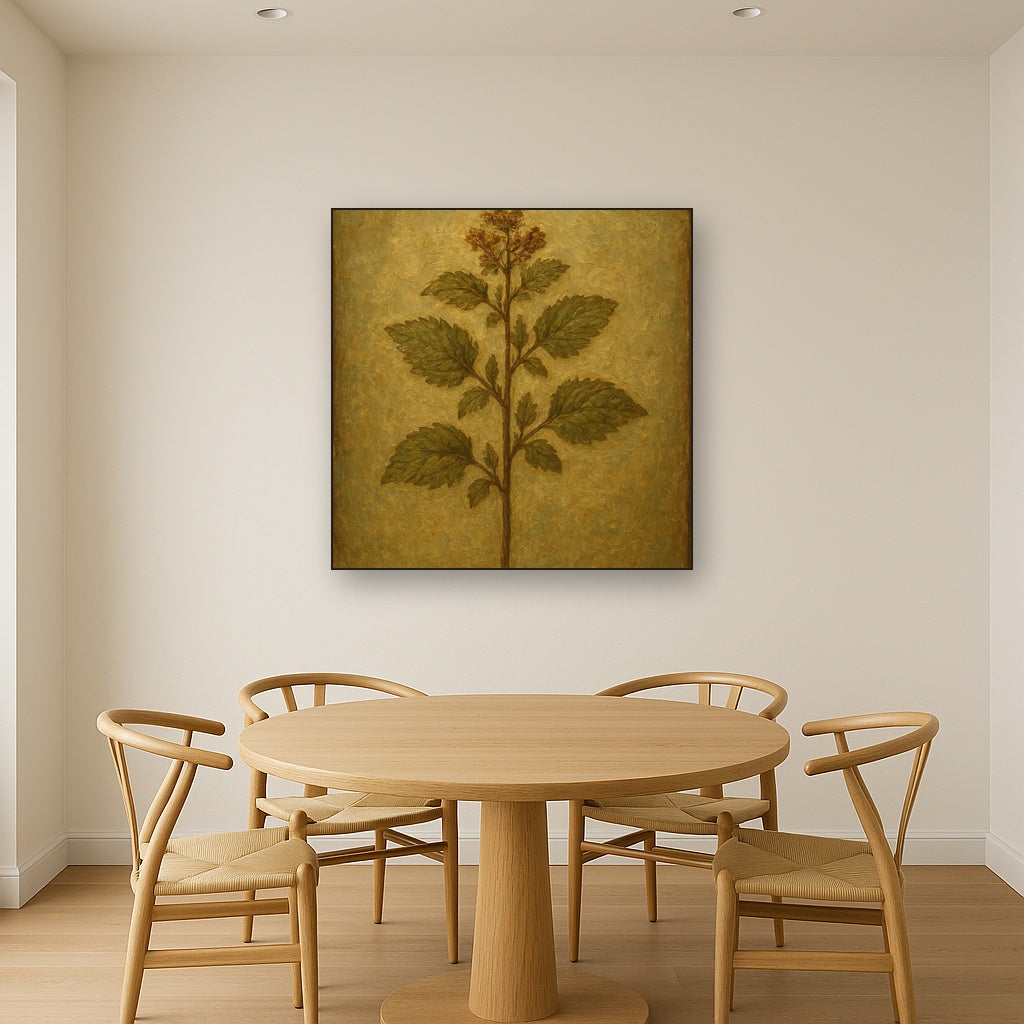 Antique Botanical Herbarium Study No. 2 Oil Painting - Styled in Elegant Dining Room