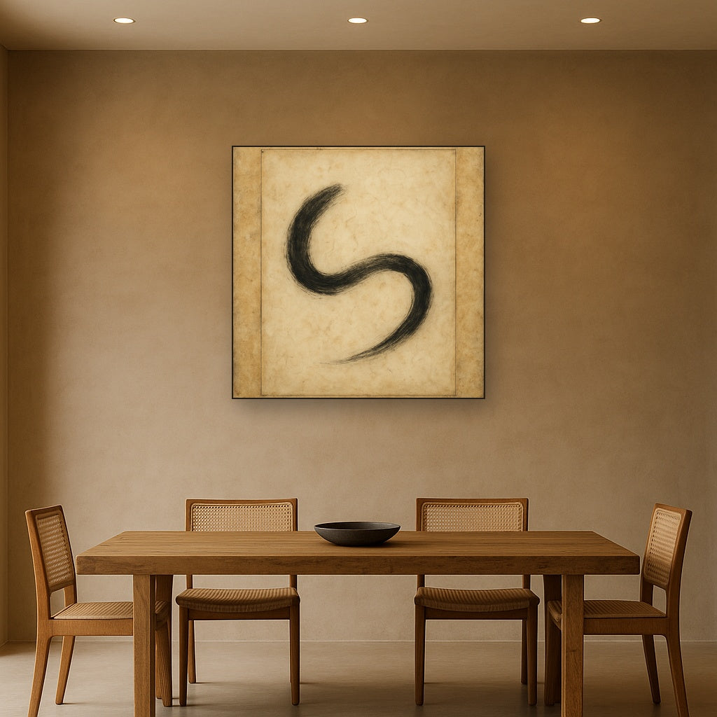 Aged Rice Paper & Charcoal Calligraphic Balance No. 30 Oil Painting - View 4