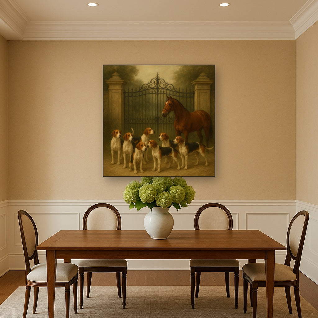 Hunting Hounds & Thoroughbred by Estate Gate No. 2 Oil Painting - View 4