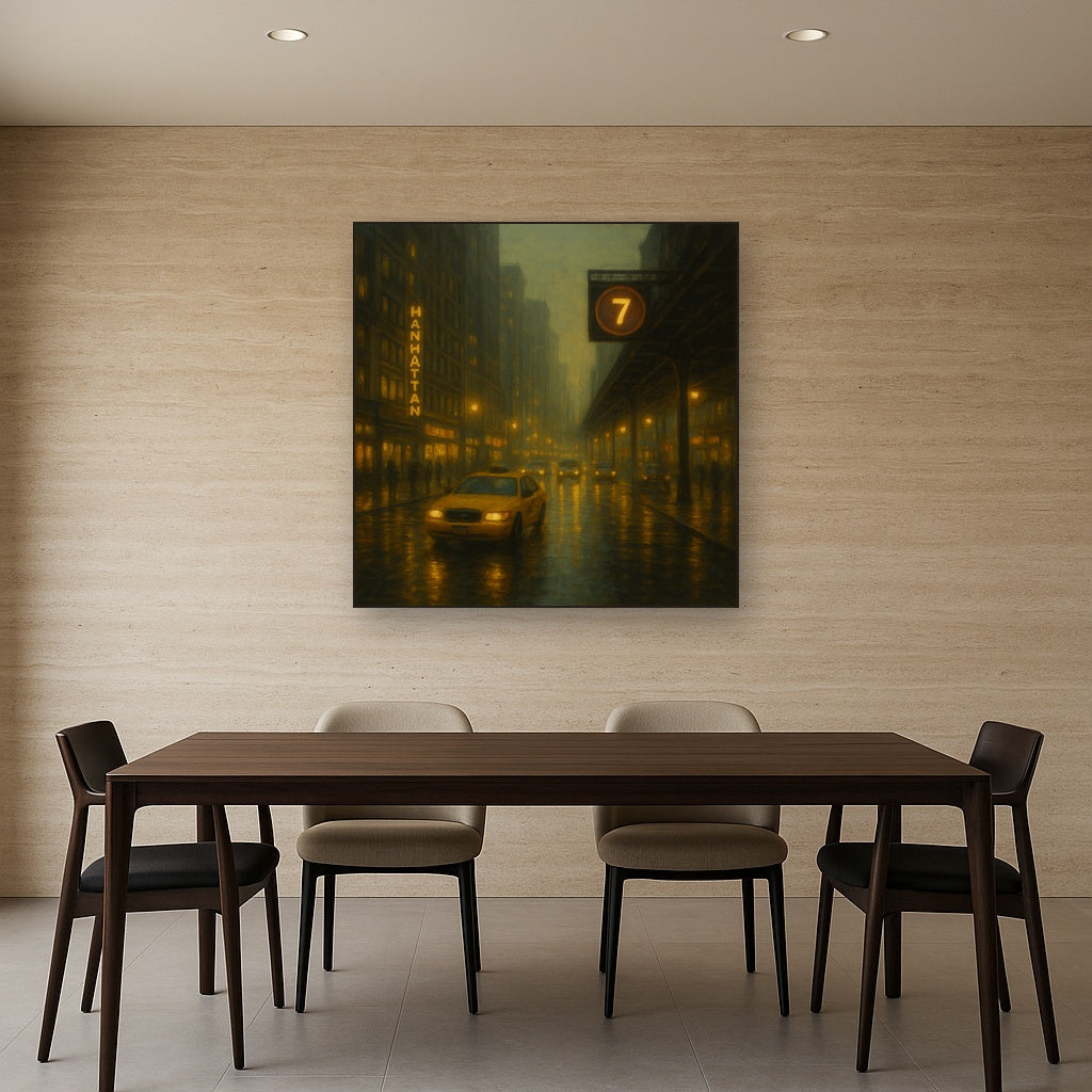 Rain-Drenched Manhattan Avenue Lights No. 7 Oil Painting - View 4
