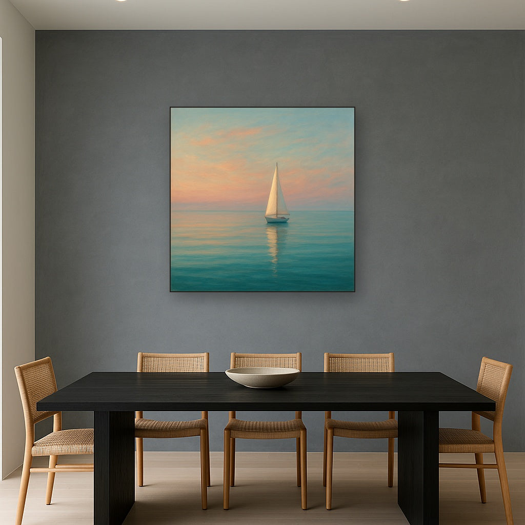 Solitary Sailboat on Vast Glass Horizon No. 9 Fine Art Oil Painting - View 4