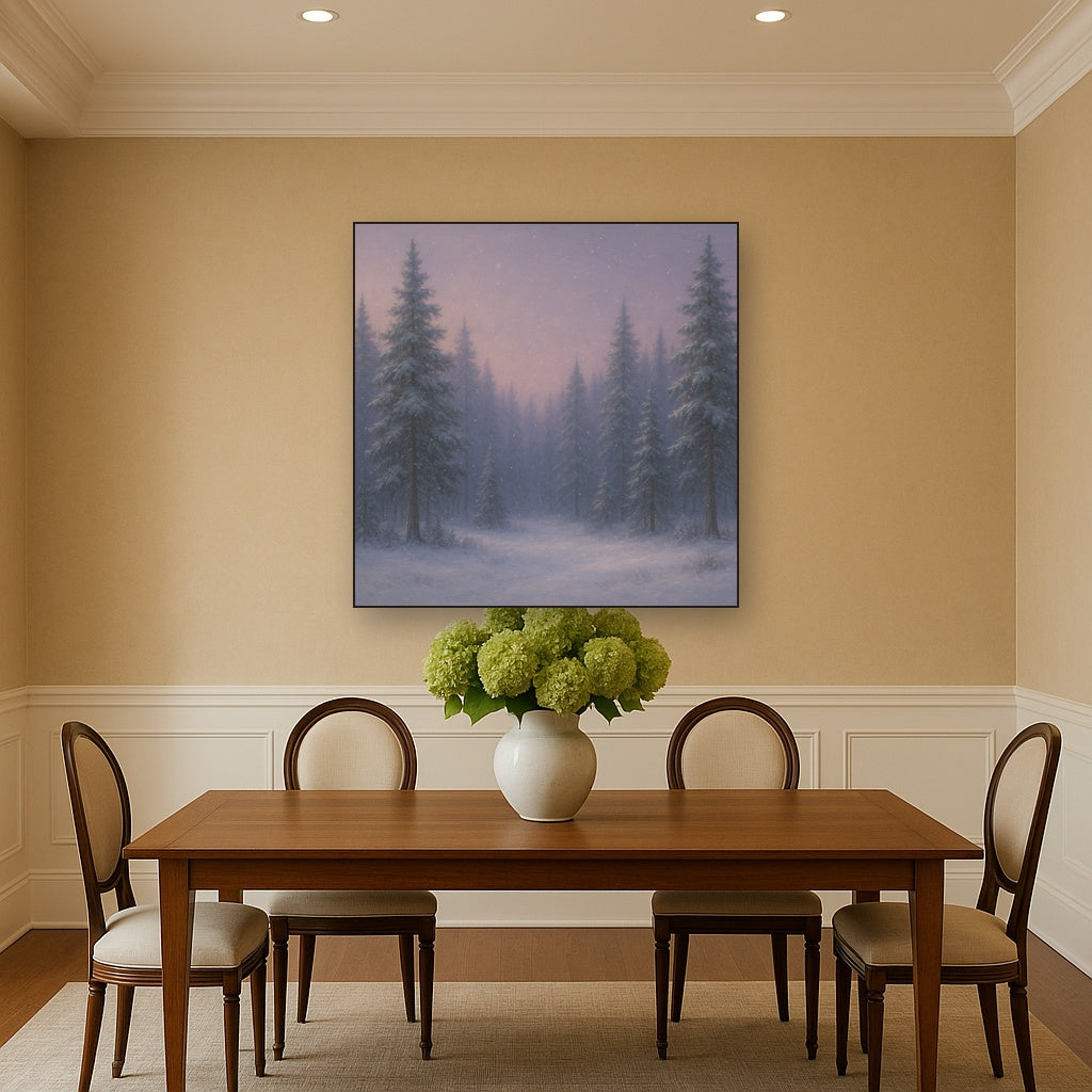 Quiet Pine Forest in Gentle Twilight Snow Oil Painting - View 4