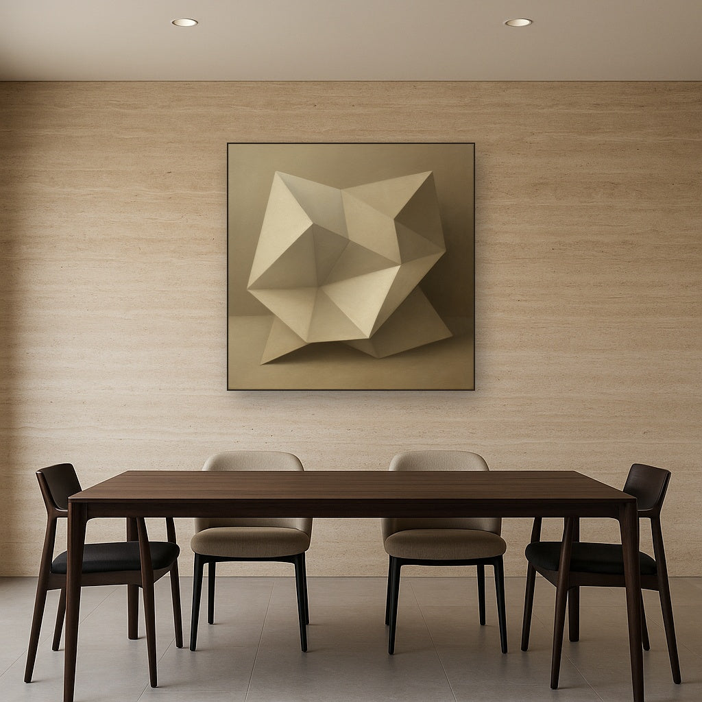 Folded Paper Geometry in Neutral Gradient Shadows No. 8 Oil Painting - View 4
