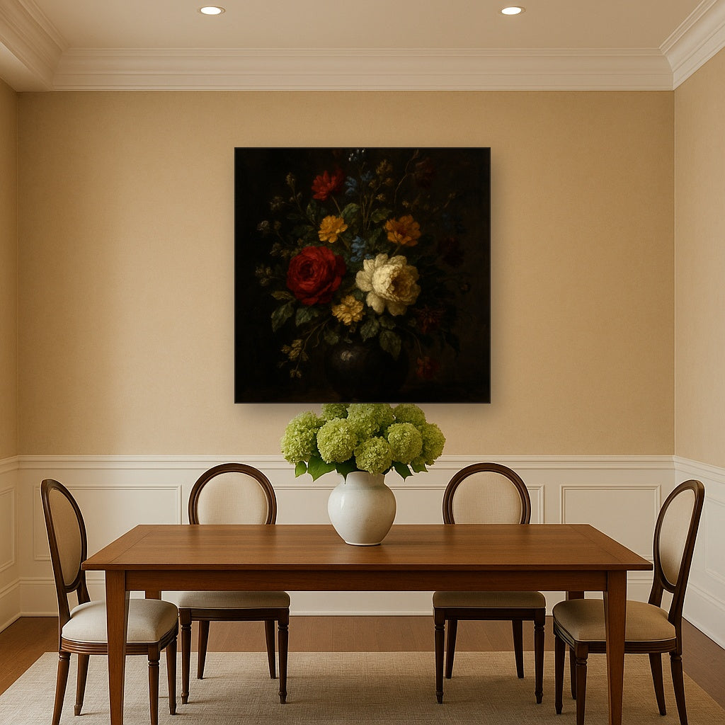 Moody Dutch Master Dark Floral Still Life No. 10 Fine Art Oil Painting - View 4