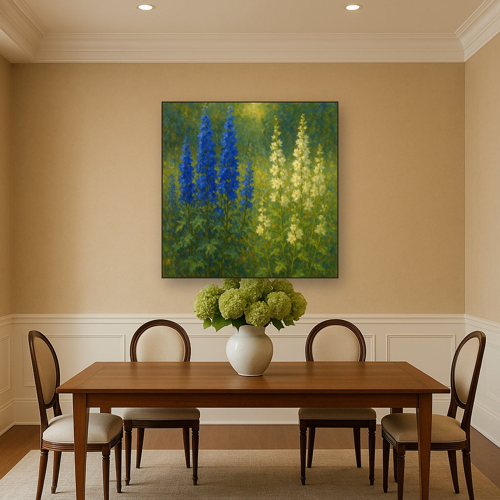 Wild Blue Delphiniums & White Larkspur Garden No. 2 Fine Art Oil Painting - View 4
