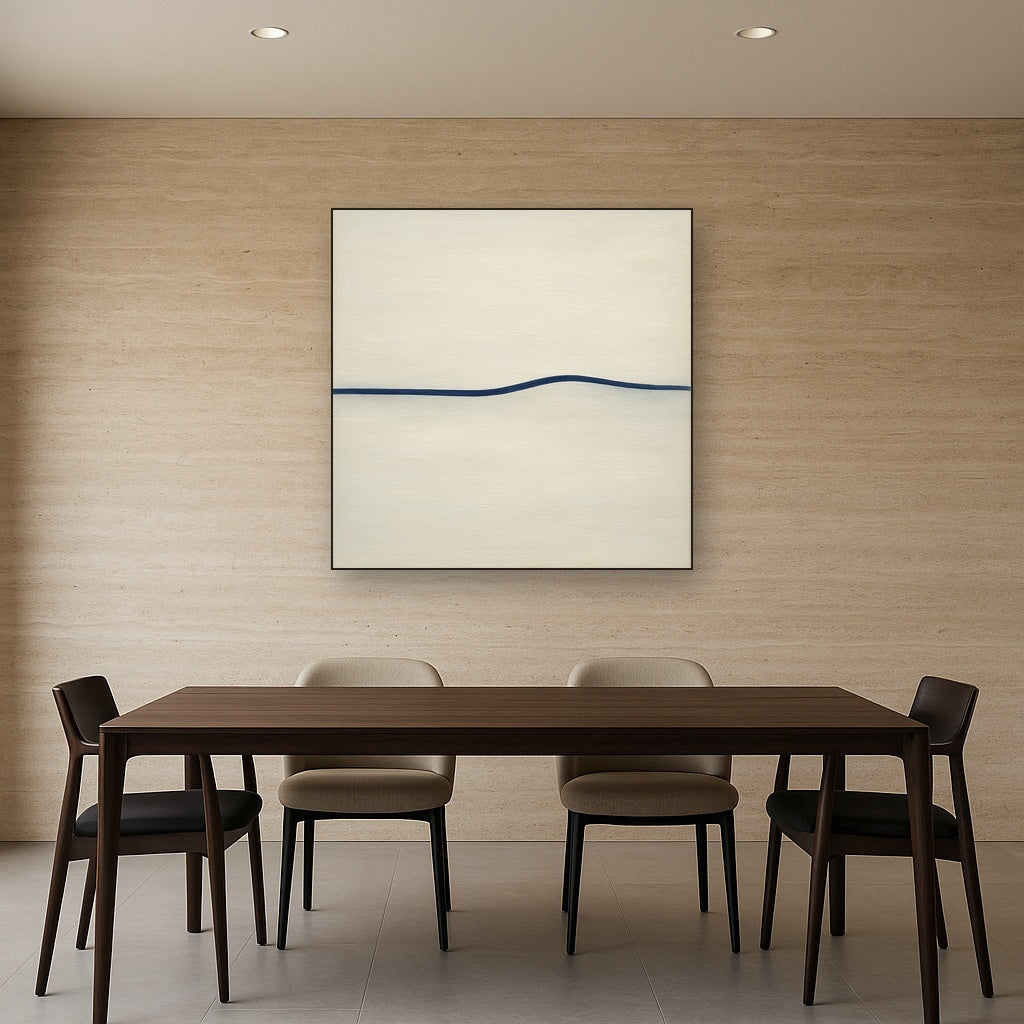 Minimalist Continuous Line Horizon in Deep Indigo No. 3 Fine Art Oil Painting - View 4