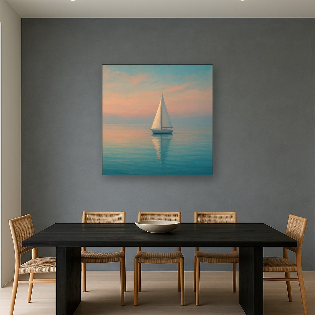 Solitary Sailboat on Vast Glass Horizon No. 5 Fine Art Oil Painting - View 4