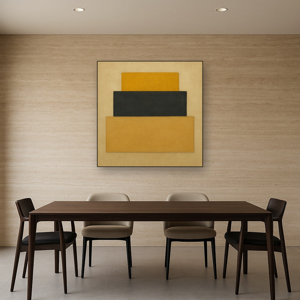 Stacked Horizon Blocks in Mustard & Charcoal No. 18 Oil Painting - View 4