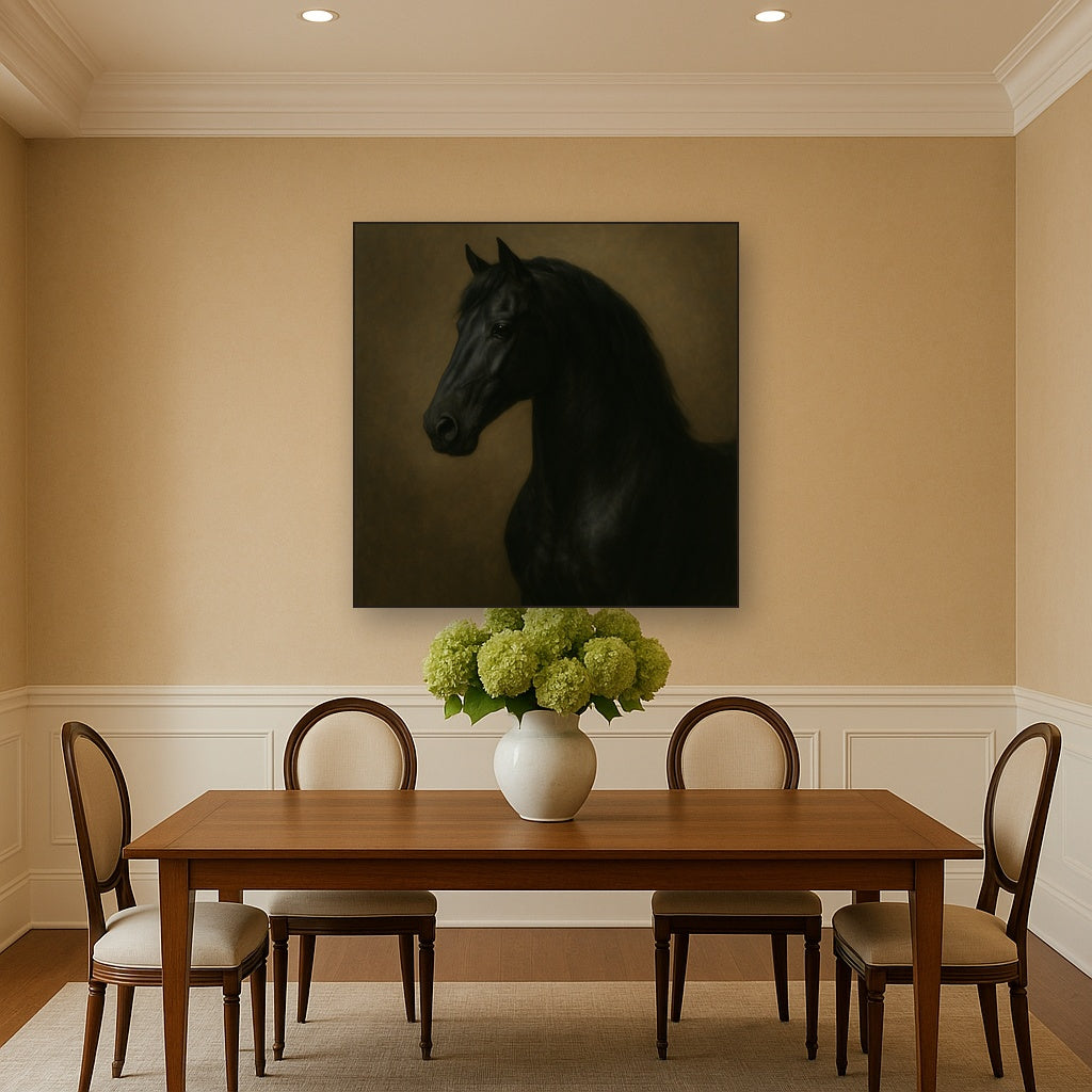 Dark Stallion Portrait in Classical Sfumato No. 14 Oil Painting - View 4