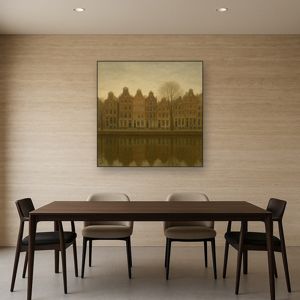 Amsterdam Canal Houses Under Overcast Sky No. 7 Oil Painting - View 4