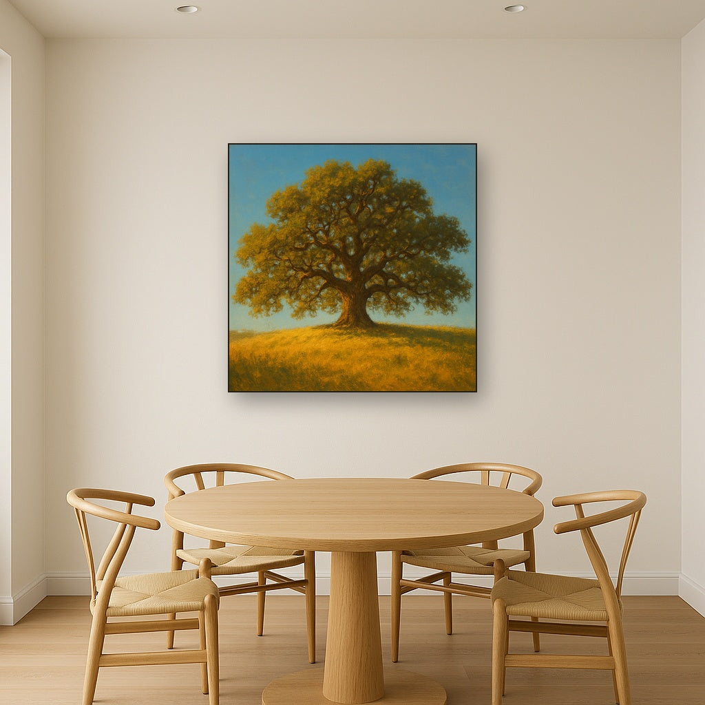 Old Oak Tree on Sunlit Meadow Ridge No. 9 Fine Art Oil Painting - View 4