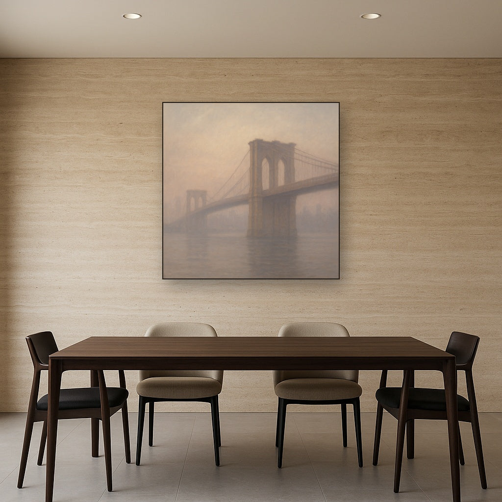 Brooklyn Bridge in Morning River Mist No. 6 Oil Painting - View 4