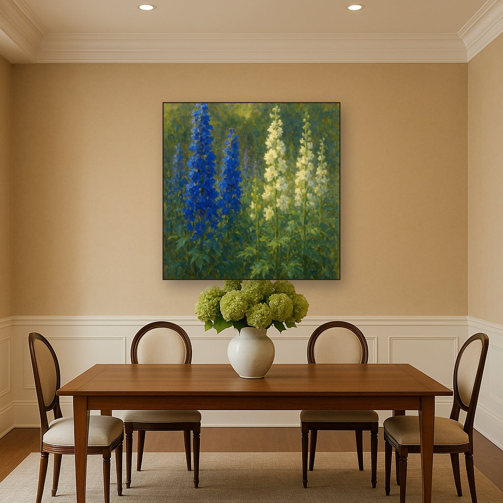 Wild Blue Delphiniums & White Larkspur Garden No. 12 Fine Art Oil Painting - View 4
