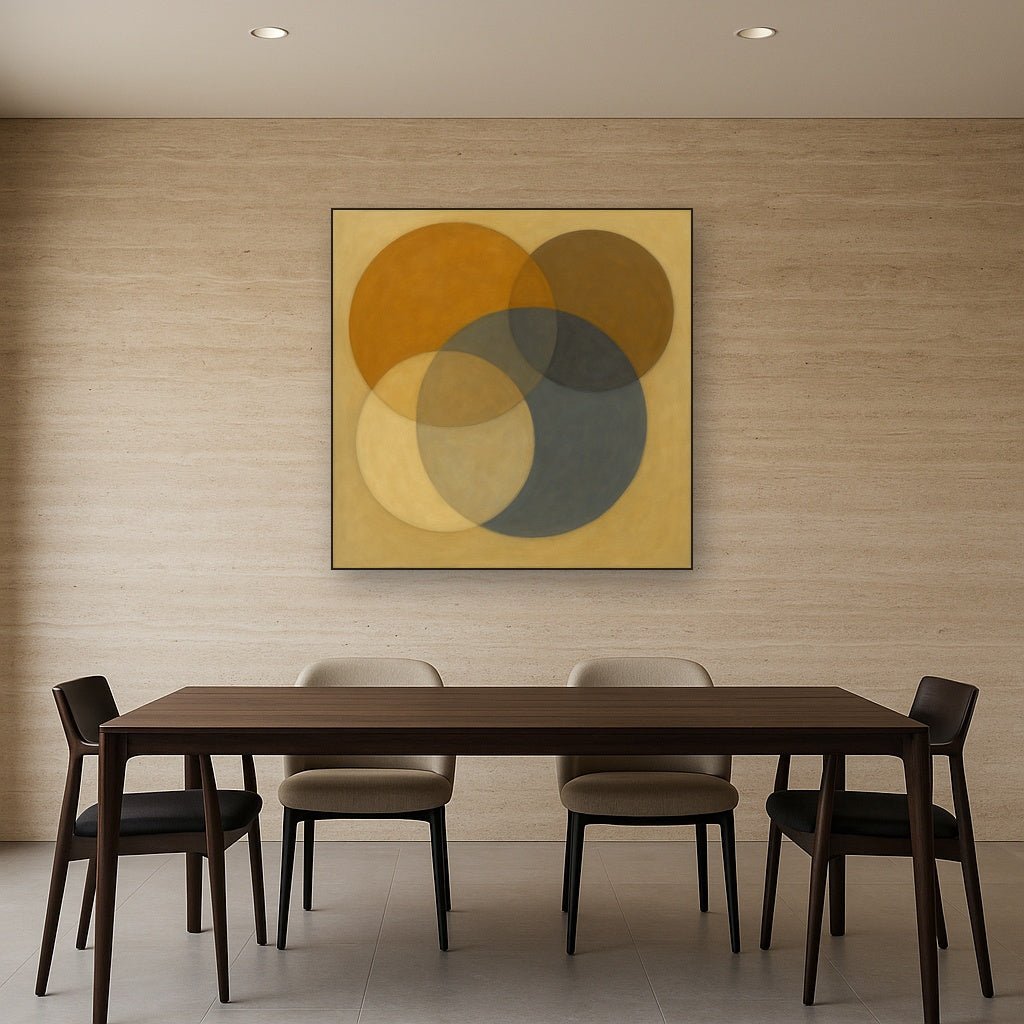 Intersecting Discs in Burnished Ochre & Slate No. 4 Fine Art Oil Painting - View 4