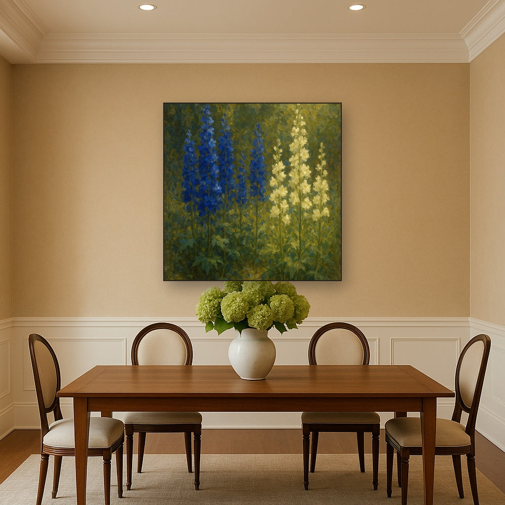 Wild Blue Delphiniums & White Larkspur Garden No. 8 Fine Art Oil Painting - View 4