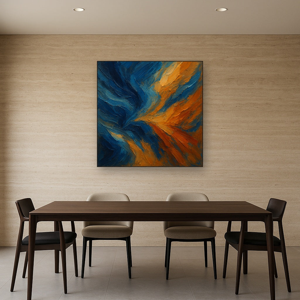 Prussian Surge & Burnt Ochre Modern Abstract Oil Painting - View 4