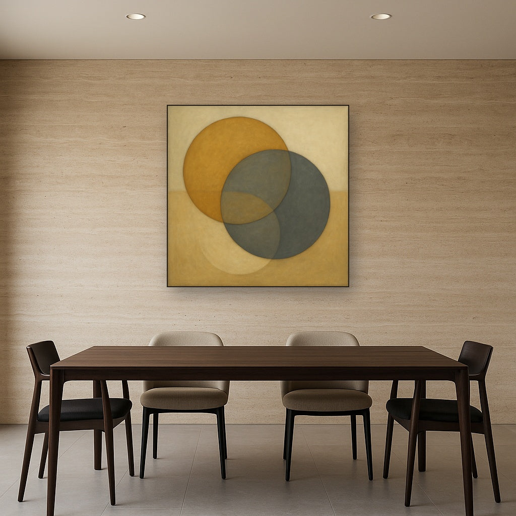 Intersecting Discs in Burnished Ochre & Slate Fine Art Oil Painting - View 4