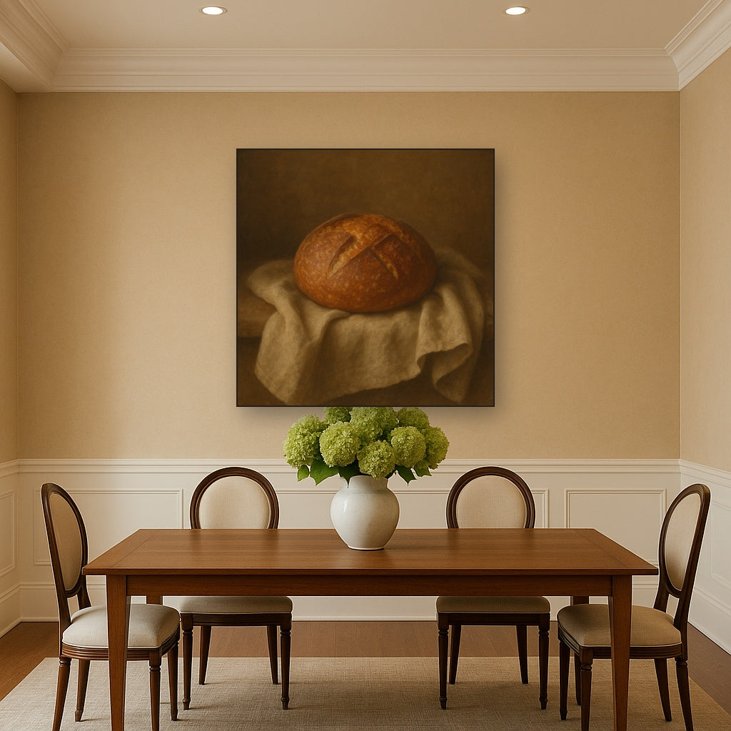Artisan Sourdough Boule & Linen Drapery No. 4 Oil Painting - View 4