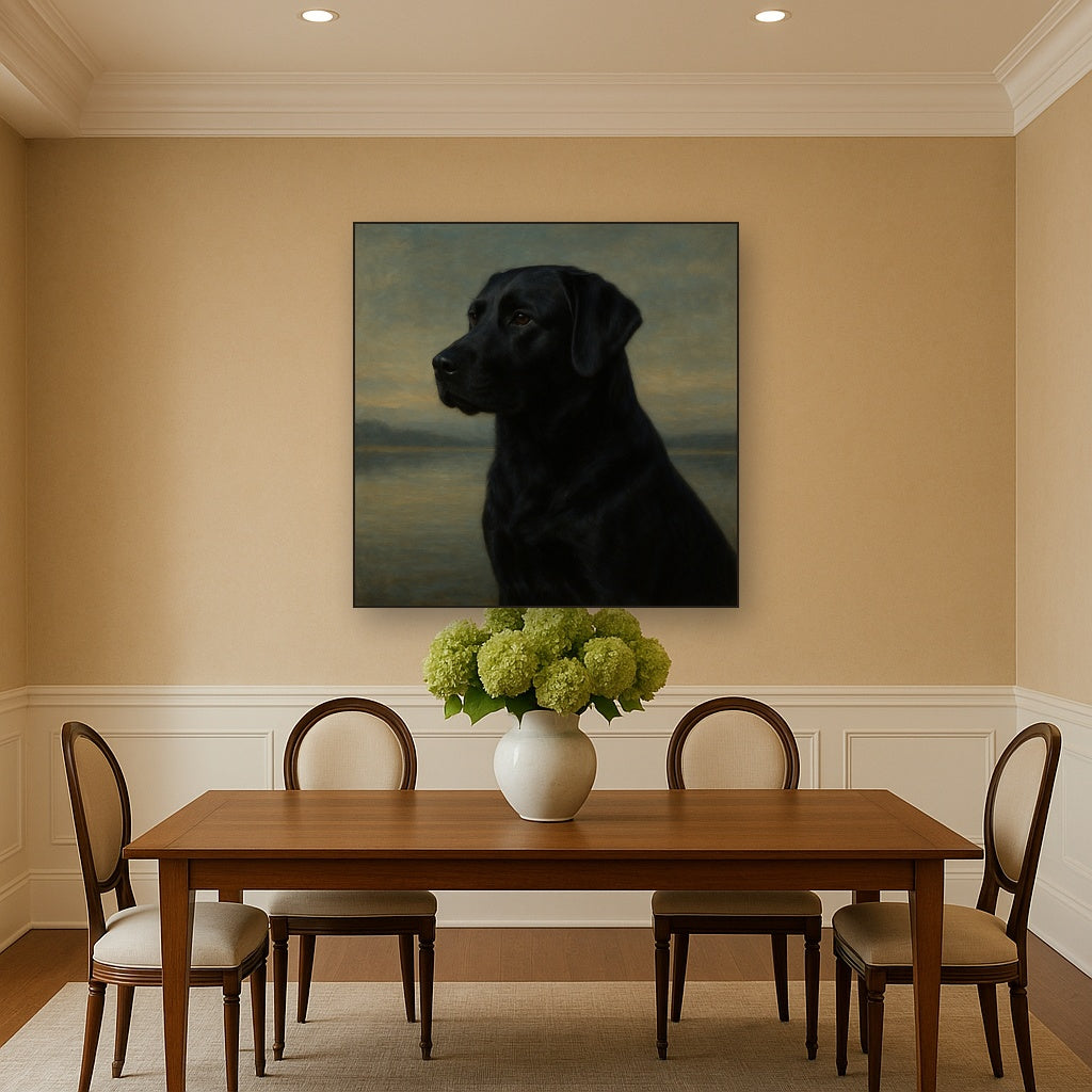 Black Labrador Retriever by Misty Lake Horizon No. 14 Fine Art Oil Painting - View 4