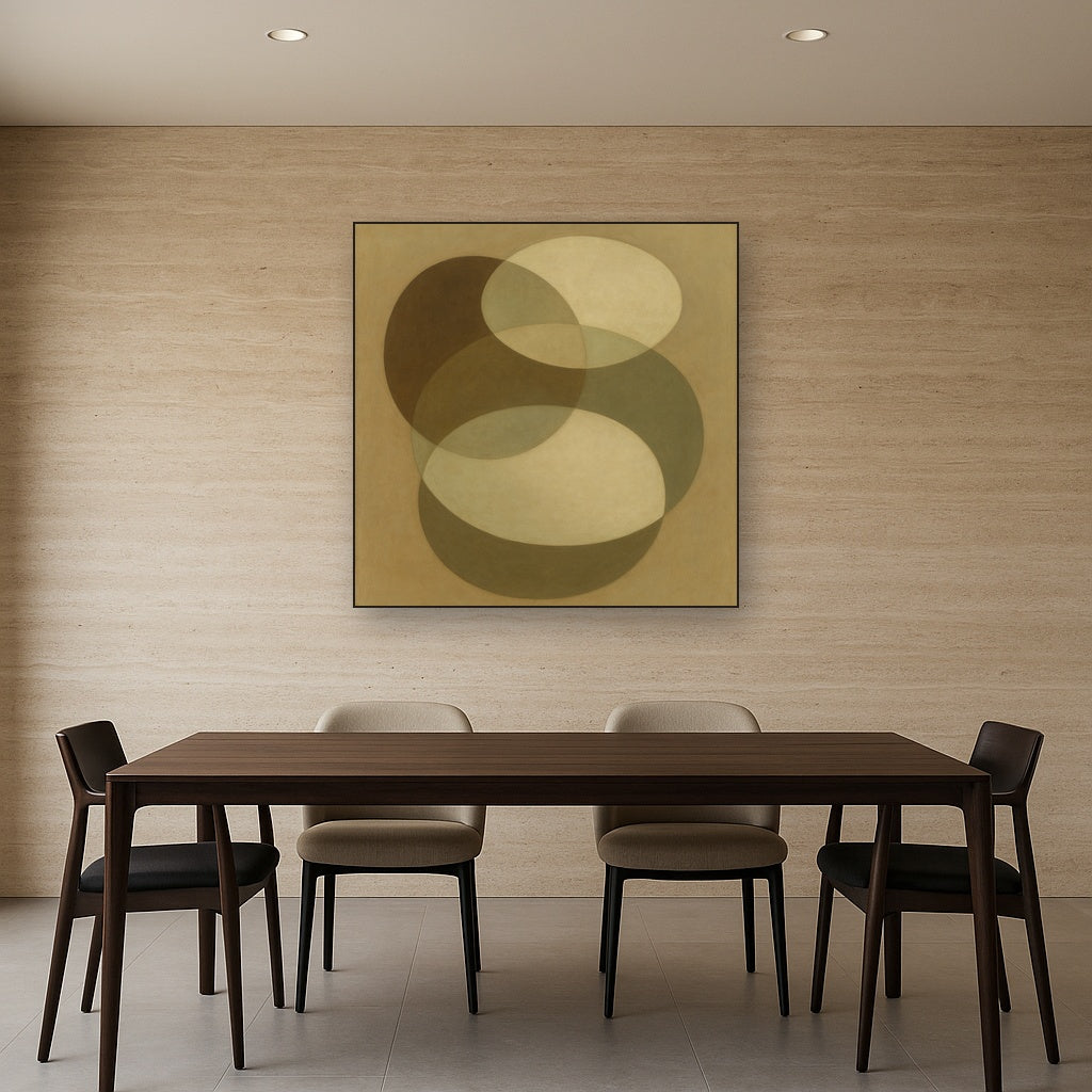 Floating Ellipse Harmony in Walnut & Pale Sage No. 14 Oil Painting - View 4