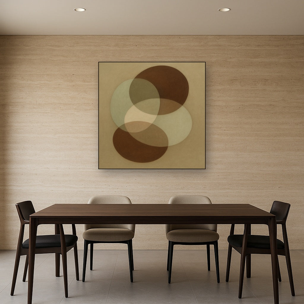 Floating Ellipse Harmony in Walnut & Pale Sage No. 18 Oil Painting - View 4