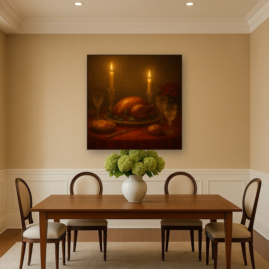Candlelit Holiday Table & Vintage Glassware No. 8 Oil Painting - View 4