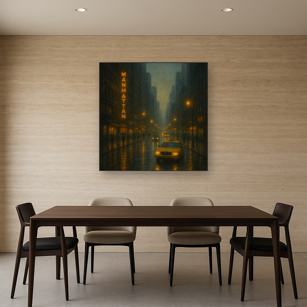 Rain-Drenched Manhattan Avenue Lights No. 28 Oil Painting - View 4