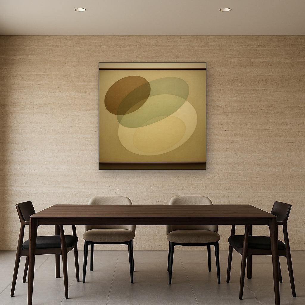Floating Ellipse Harmony in Walnut & Pale Sage No. 10 Oil Painting - View 4