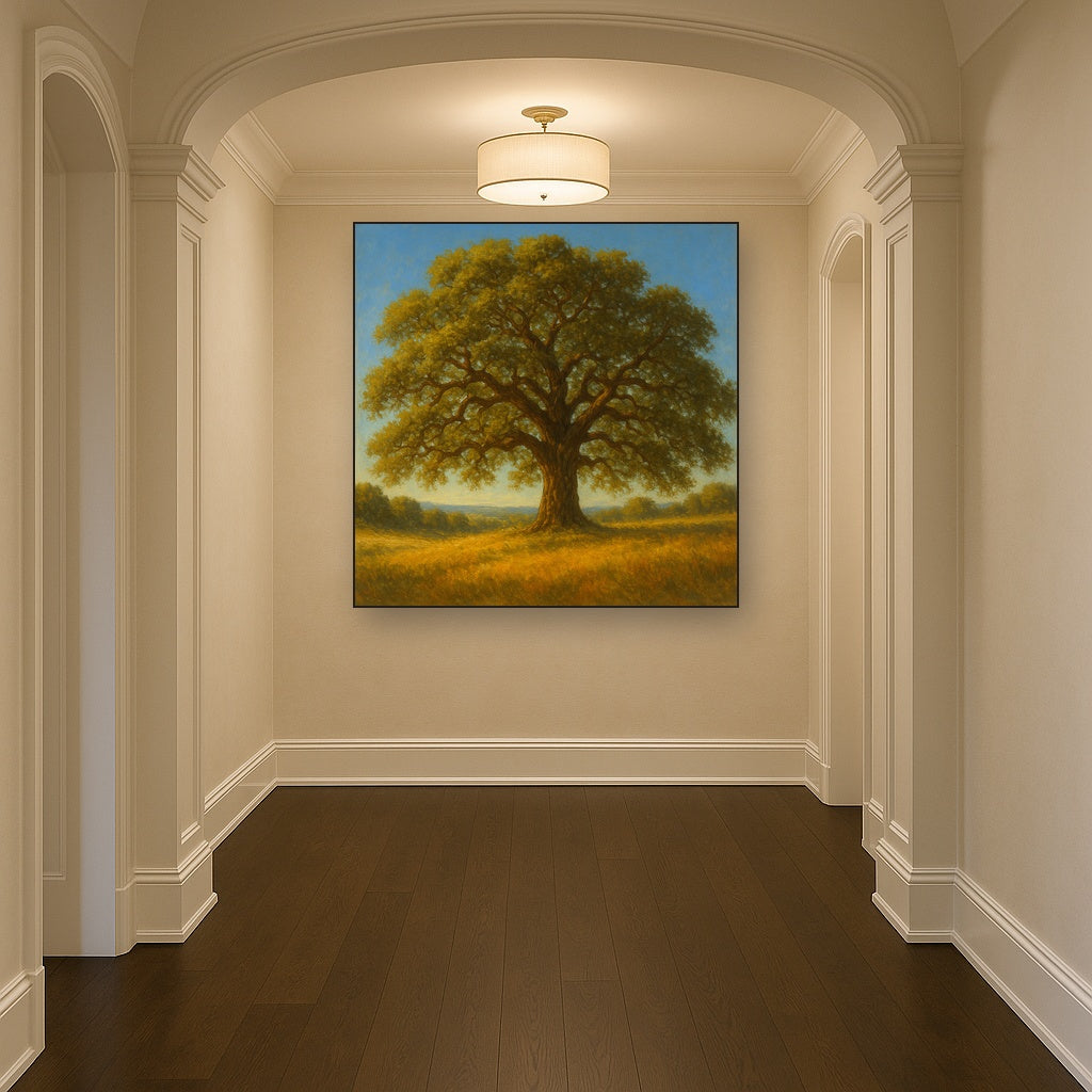 Old Oak Tree on Sunlit Meadow Ridge No. 4 Fine Art Oil Painting - View 5
