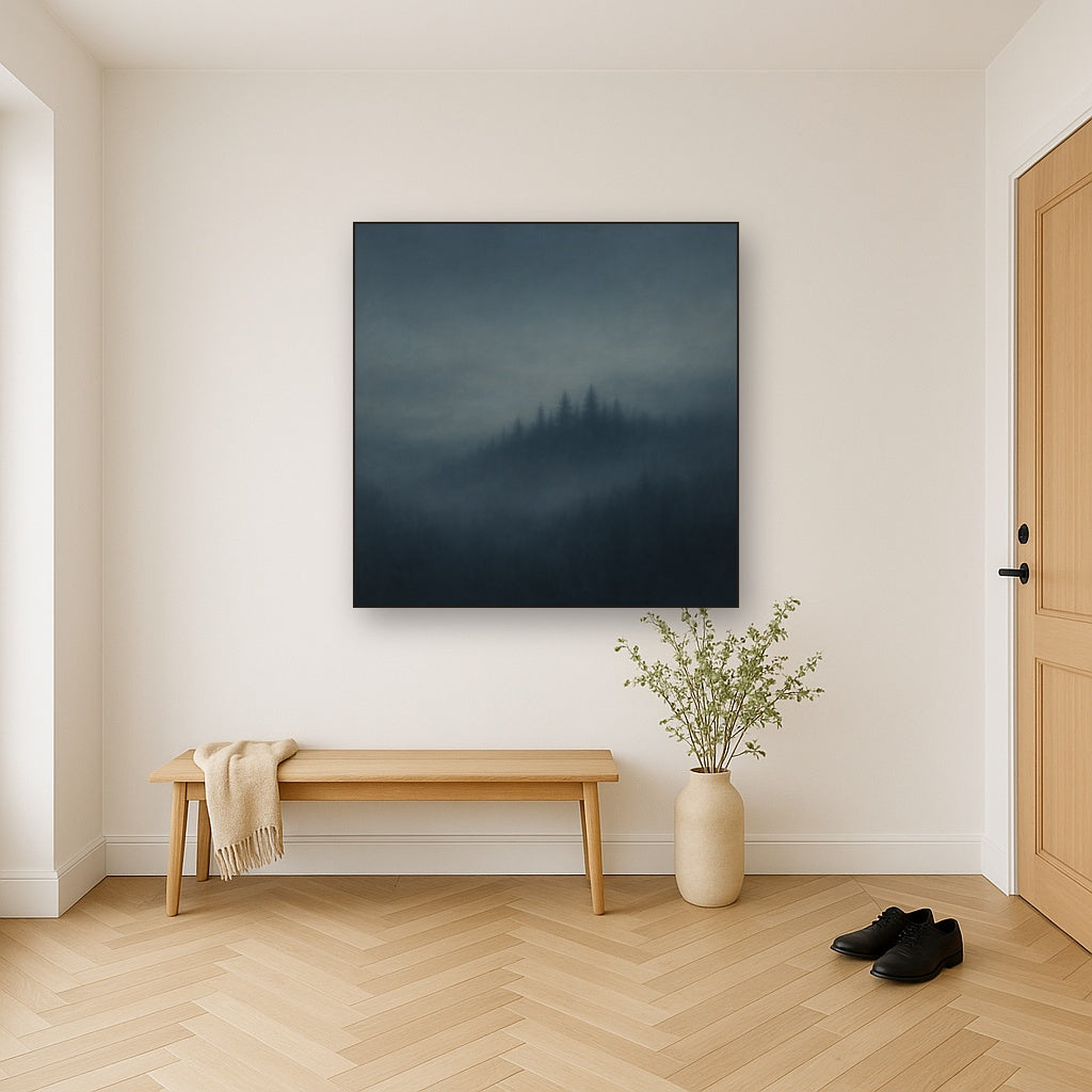 Dusk over Silent Pine Ridgeline in Charcoal Fog No. 16 Oil Painting - View 5