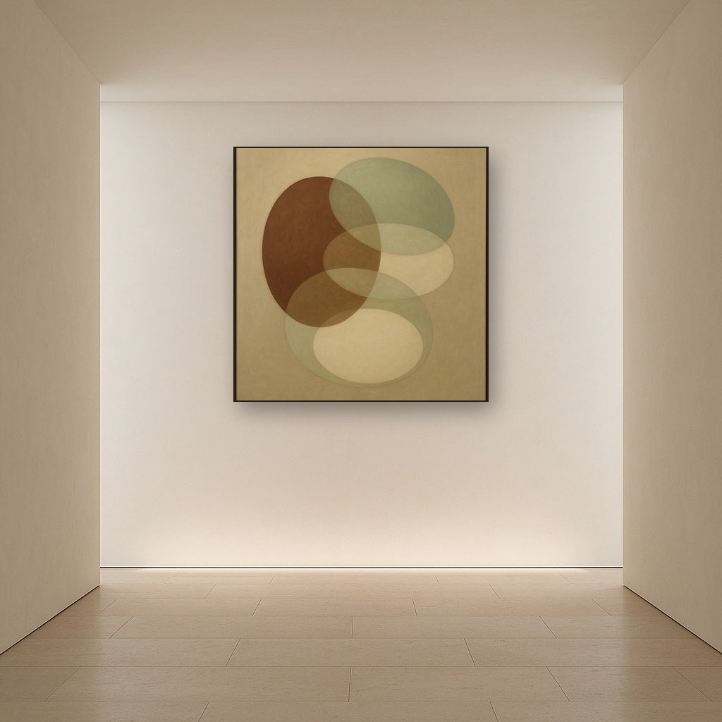 Floating Ellipse Harmony in Walnut & Pale Sage No. 6 Oil Painting - View 5