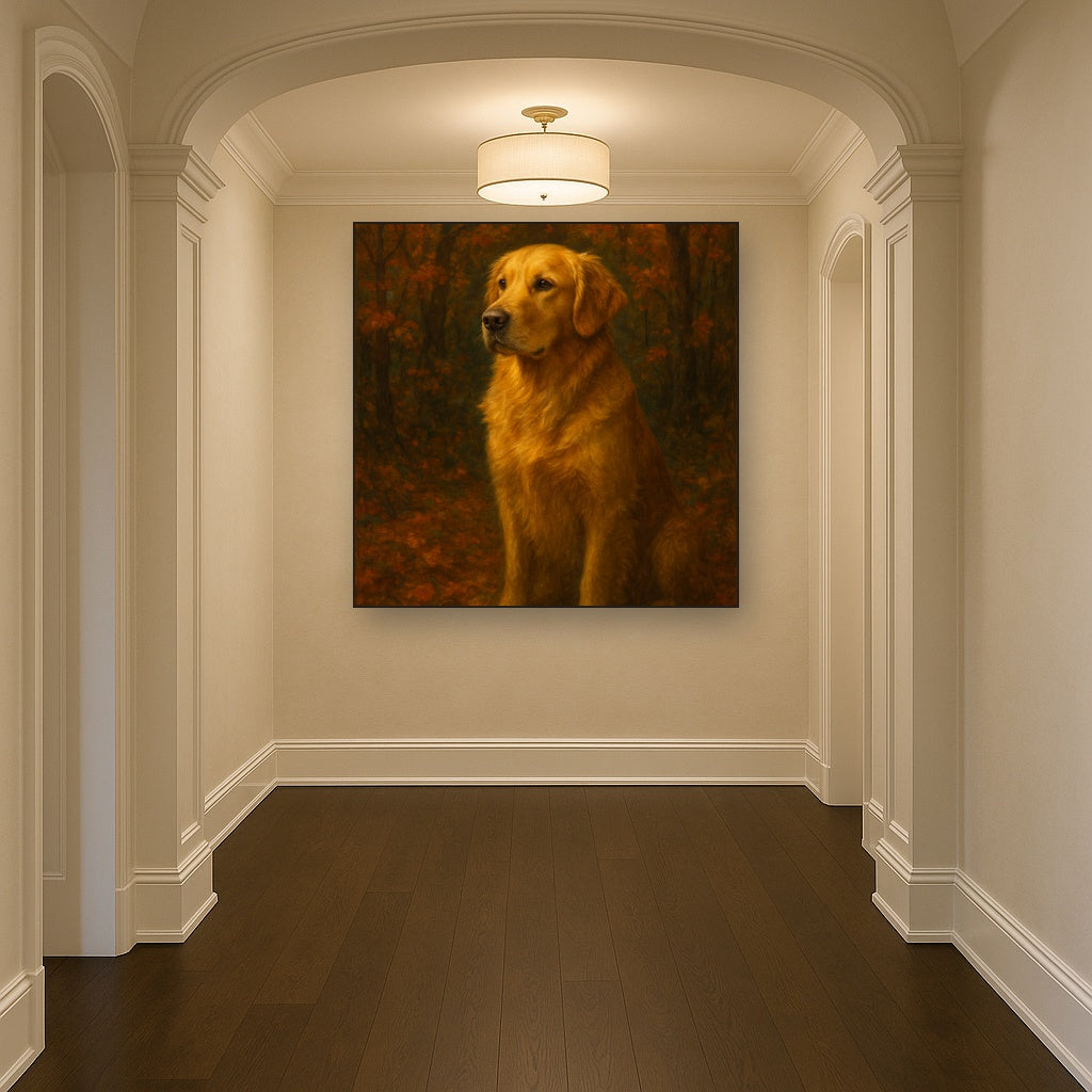Noble Golden Retriever in Autumn Woods No. 17 Fine Art Oil Painting - View 5