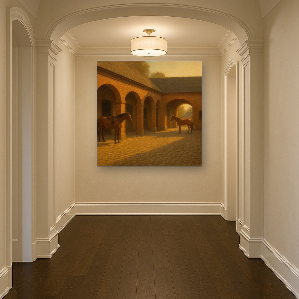 Equestrian Stable Courtyard in Late Afternoon No. 17 Oil Painting - View 5