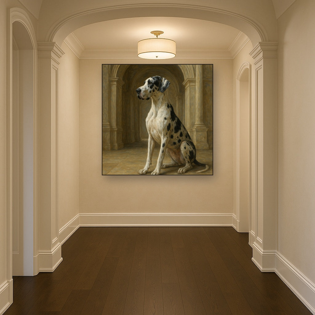 Regal Great Dane in Grand Architectural Hall No. 5 Fine Art Oil Painting - View 5