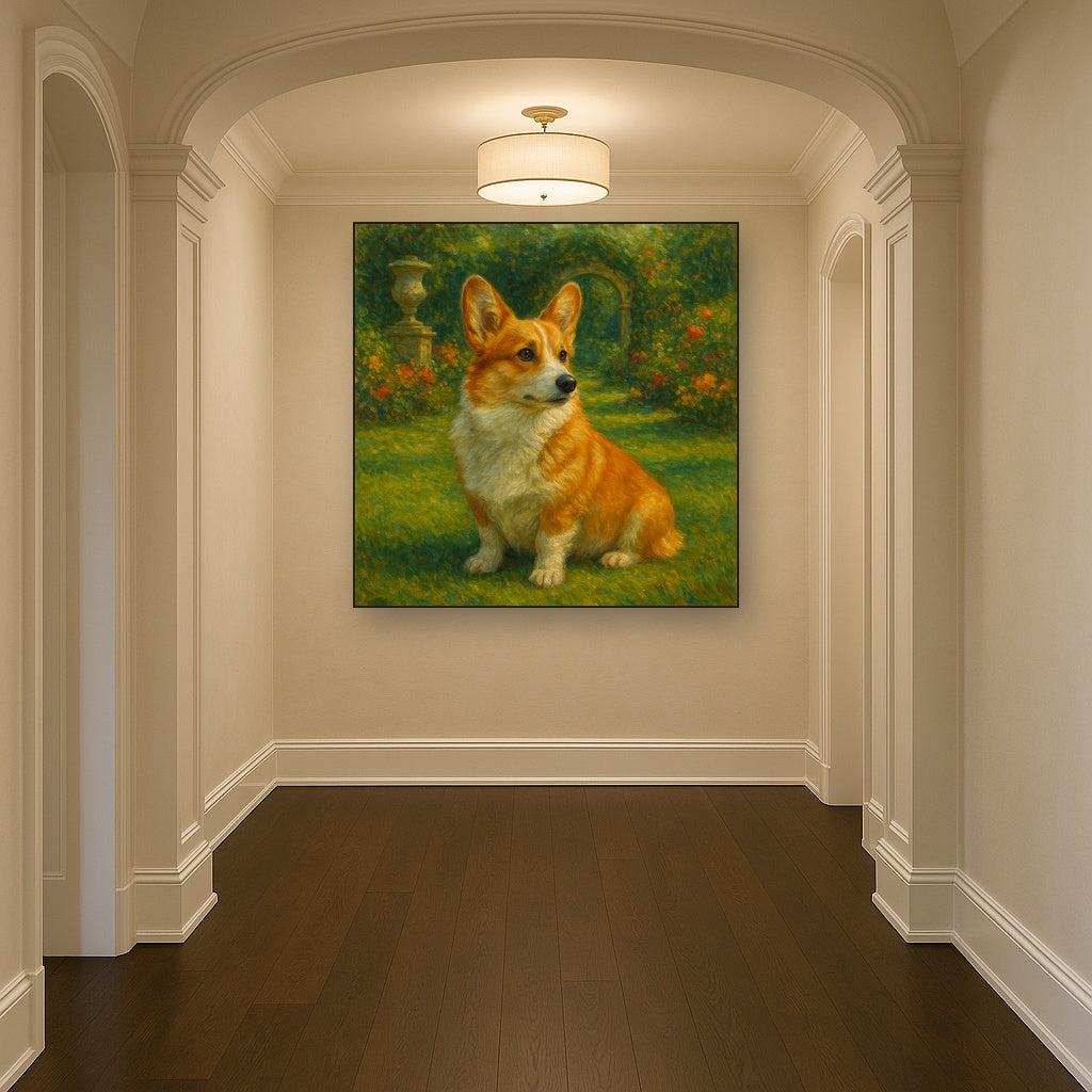 Pembroke Welsh Corgi in Royal English Garden No. 11 Fine Art Oil Painting - View 5