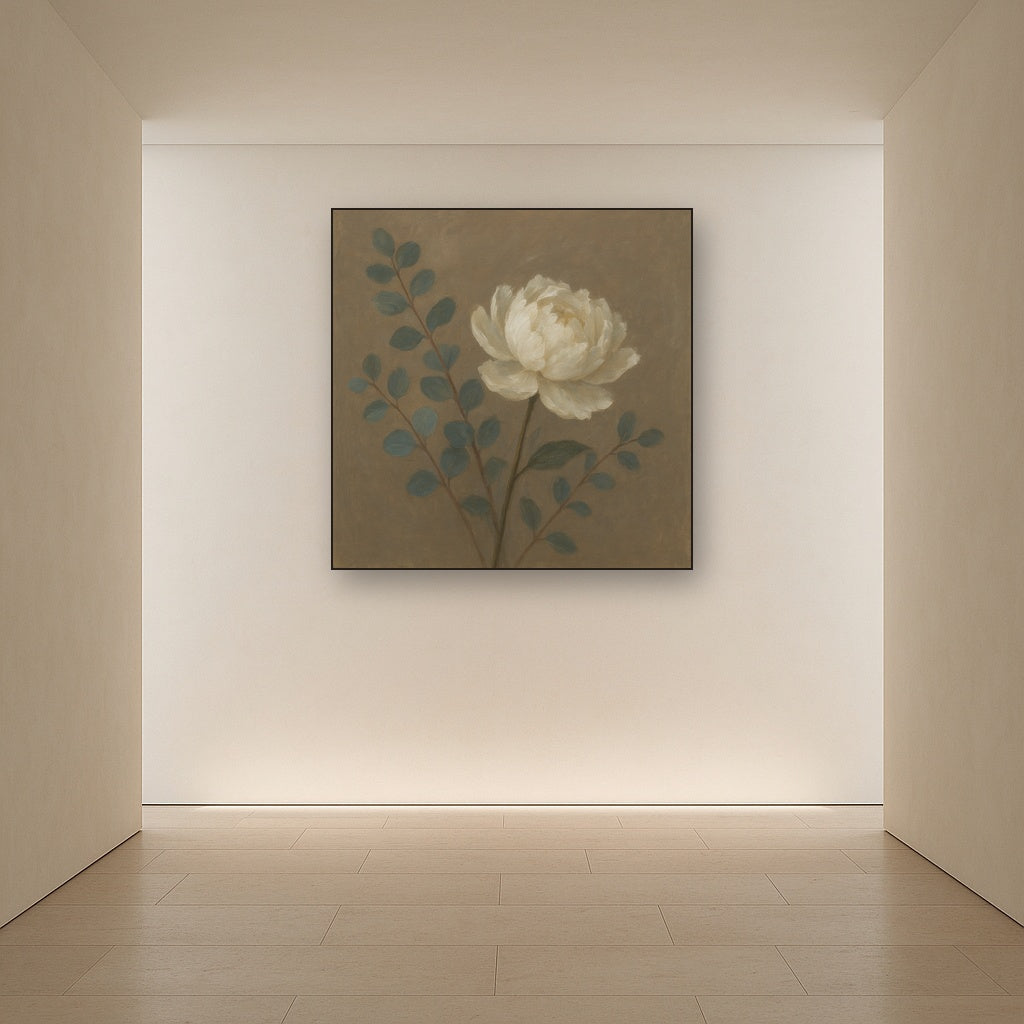Eucalyptus & White Peony Minimalist Flora No. 15 Fine Art Oil Painting - View 5
