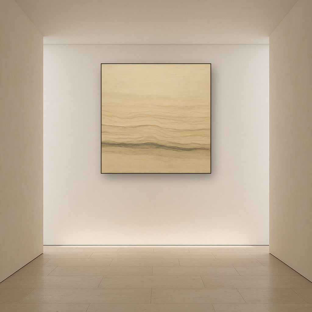 Raw Limestone Horizon & Washed Linen No. 10 Oil Painting Staged in Bright Entryway and Hallway Gallery Wall, Hand Painted Fine Art on Linen
