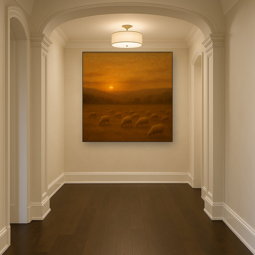 Sunset Grazing Flock in Golden Valley No. 6 Oil Painting - View 5
