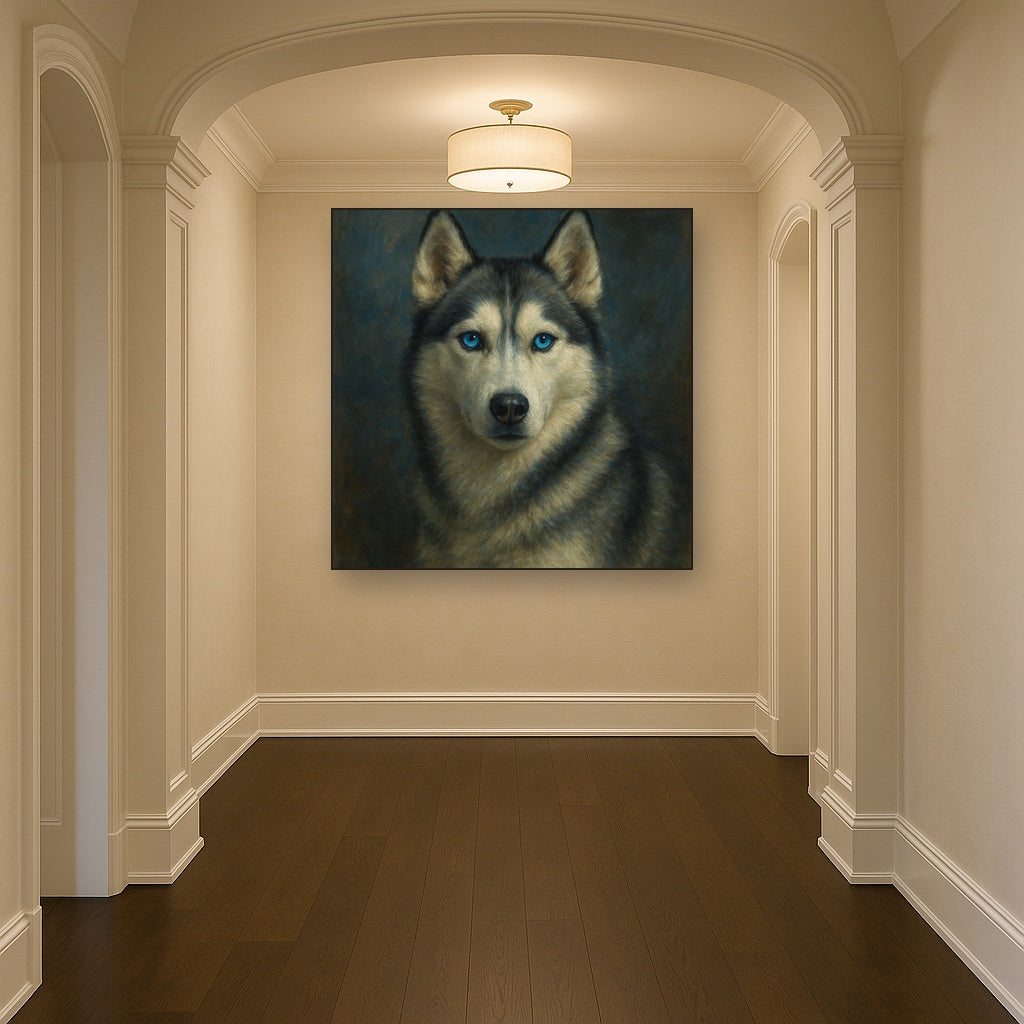Siberian Husky with Luminous Ice Blue Eyes No. 5 Fine Art Oil Painting - View 5