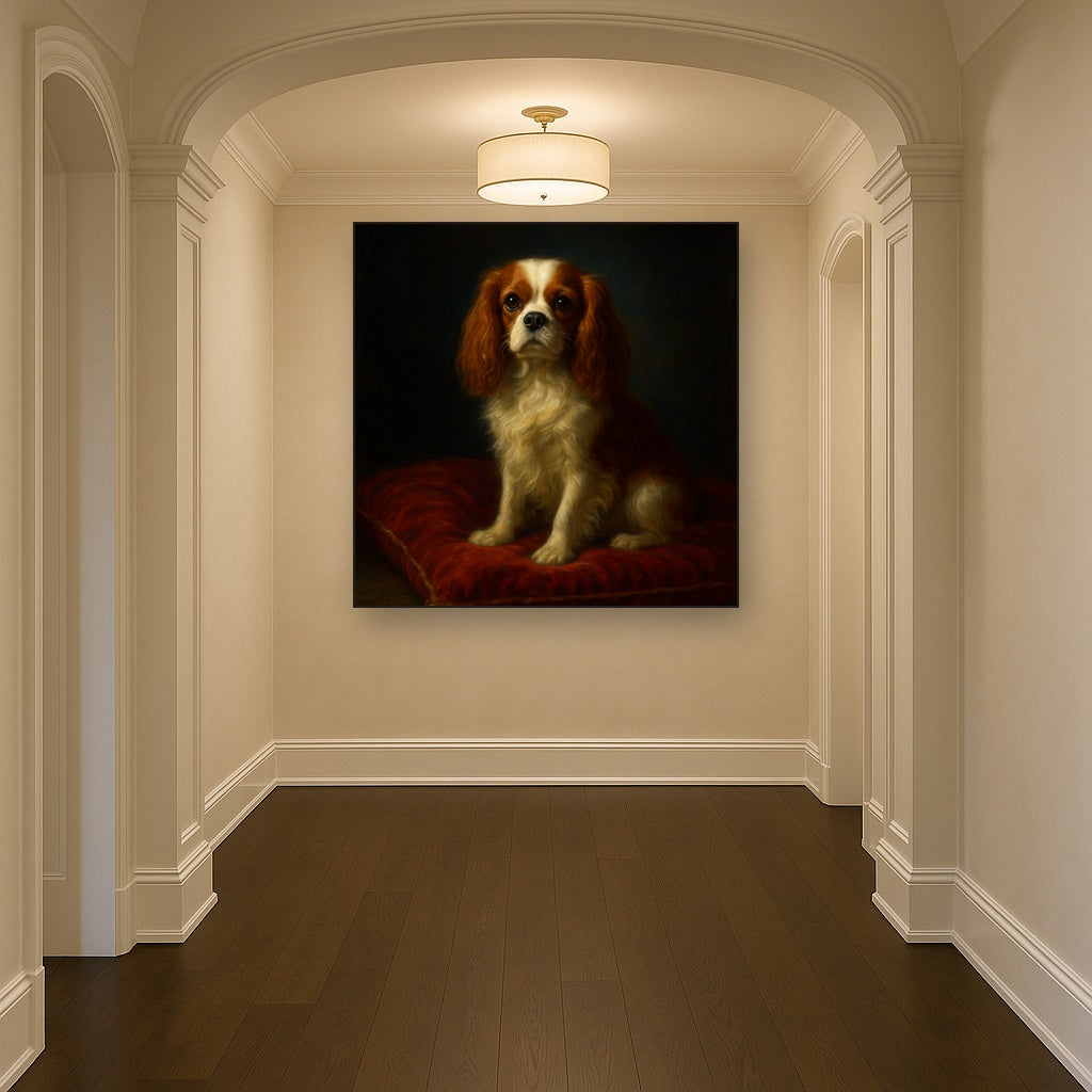 Cavalier King Charles Spaniel on Velvet Cushion No. 5 Fine Art Oil Painting - View 5