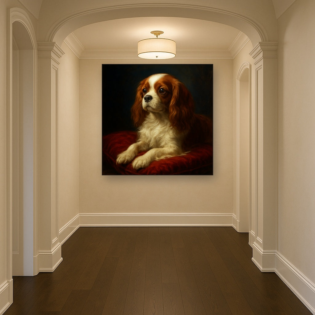 Cavalier King Charles Spaniel on Velvet Cushion Fine Art Oil Painting - View 5
