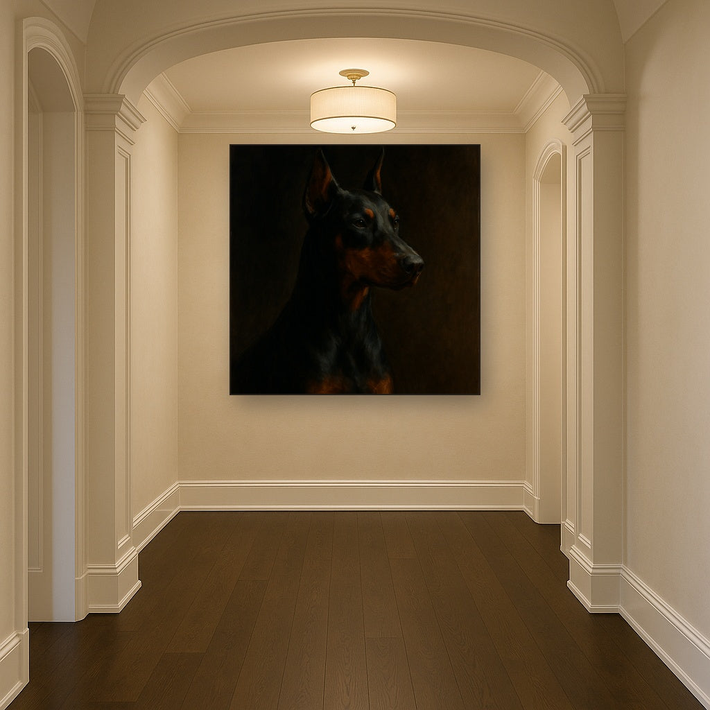 Alert Doberman Pinscher in Shadow & Light No. 6 Fine Art Oil Painting - View 5