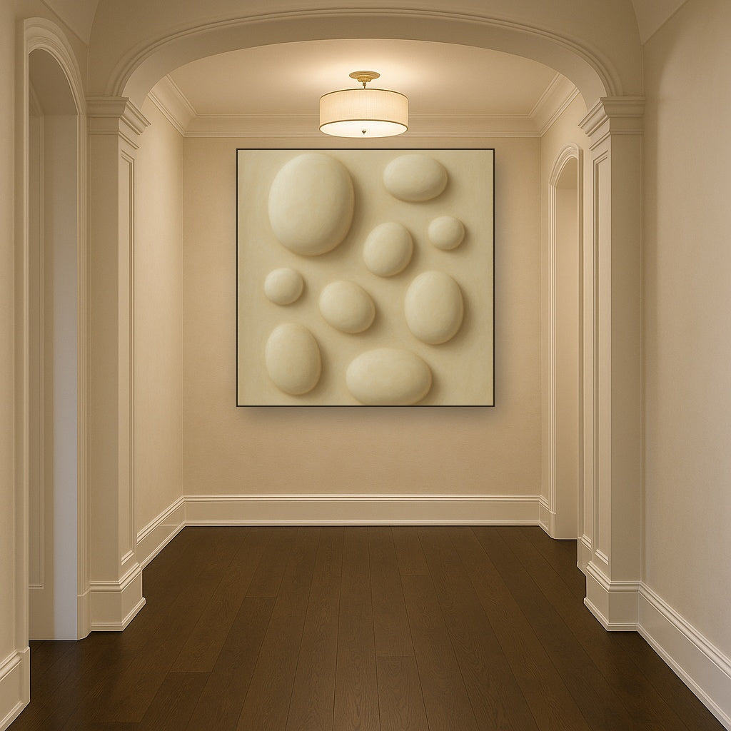 Organic Pebble Relief in White No. 6 - Modern Fine Art Oil Painting - View 5