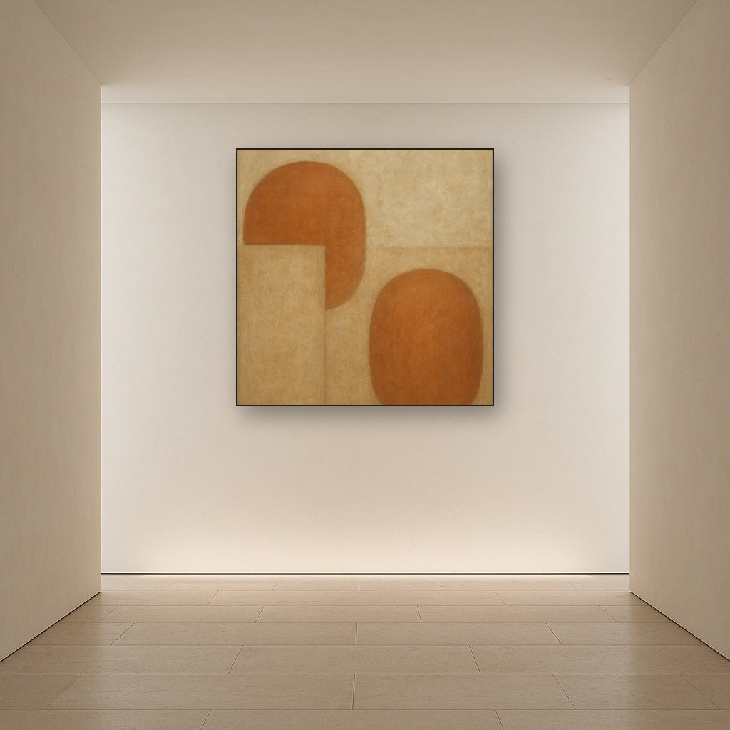 Earthy Terracotta & Weathered Plaster Wash No. 6 Oil Painting Staged in Bright Entryway and Hallway Gallery Wall, Hand Painted Fine Art on Linen
