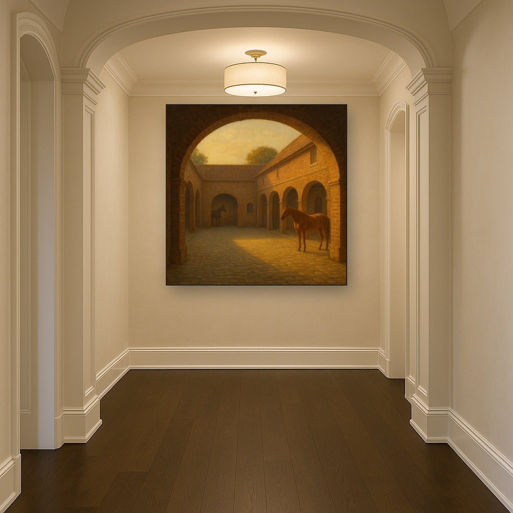 Equestrian Stable Courtyard in Late Afternoon Oil Painting - View 5