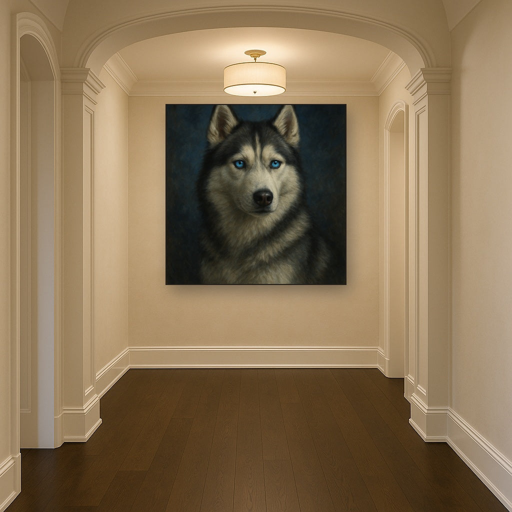 Siberian Husky with Luminous Ice Blue Eyes No. 3 Fine Art Oil Painting - View 5