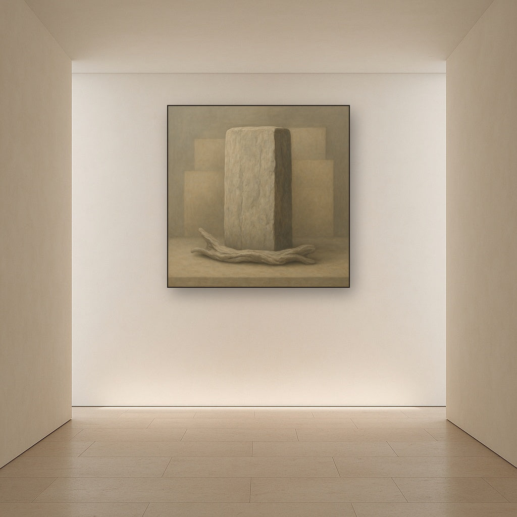 Driftwood Grey & Weathered Stone Monolith No. 28 Oil Painting - View 5