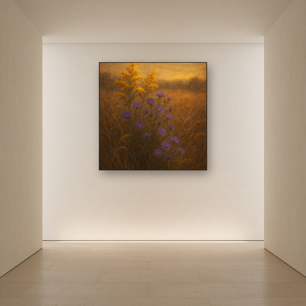 Goldenrod & Autumn Asters in Rustic Meadow Fine Art Oil Painting - View 5