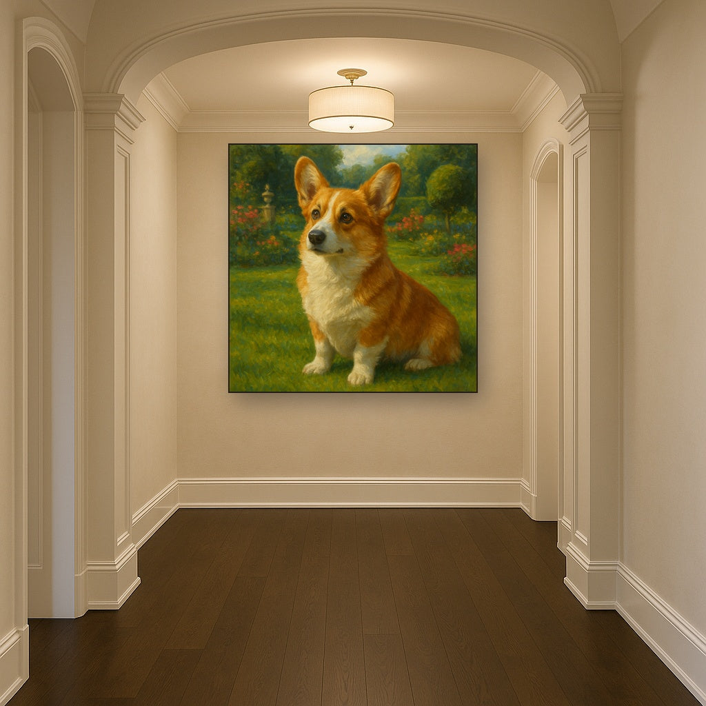 Pembroke Welsh Corgi in Royal English Garden No. 7 Fine Art Oil Painting - View 5